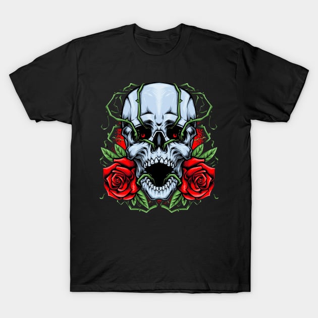 Skull And Roses T-Shirt by Joe_tamponi